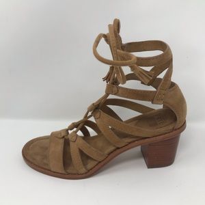 FRYE Women's Brielle Gladiator Sandals - Adjustable Ankle Tie Dress Sandals With Stacked Block Heel